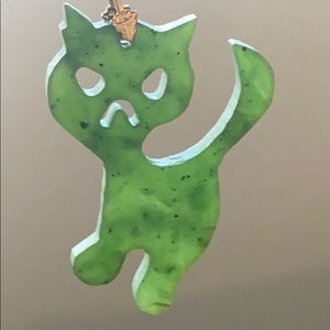 Vintage Mad Kitty Cat Jade Pendant 14k Gold Clasp